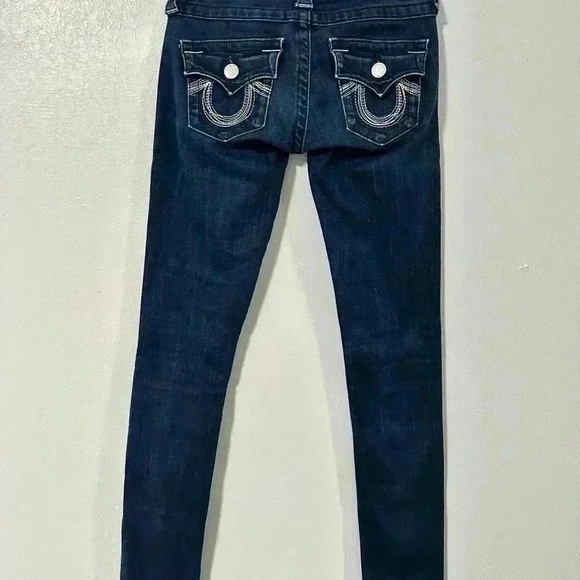 True Religion Jeans Womens Size 25 Dark Blue Skinny Triangular Pocket U Stitch - Picture 8 of 9